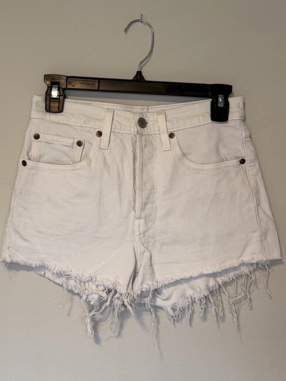 Levi's 501 White Distressed Denim Shorts